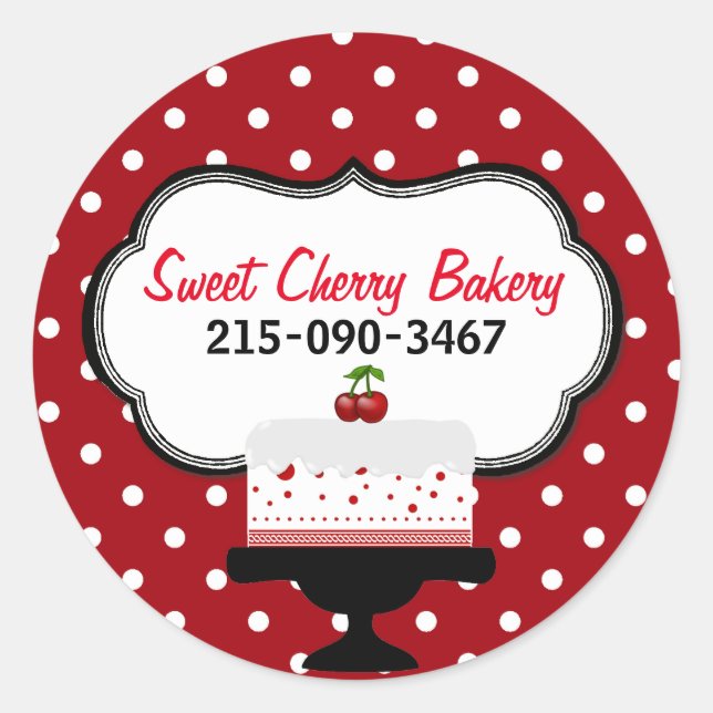 Polka Dots and Cherry Cake Bakery Sticker (Front)