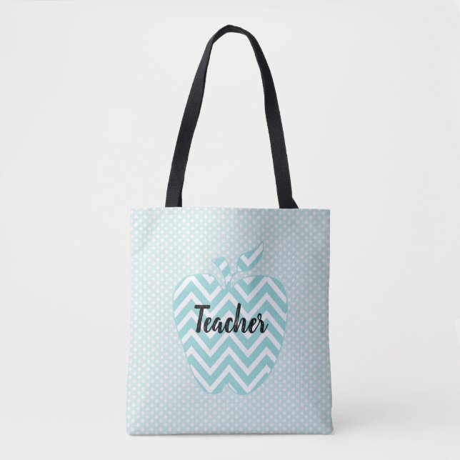 Polka Dots and Chevron Apple Teachers Tote Bag (Front)