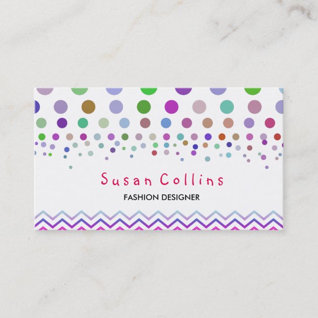 Polka Dots and Chevron Clean Fashion Elegant Business Card (Front)