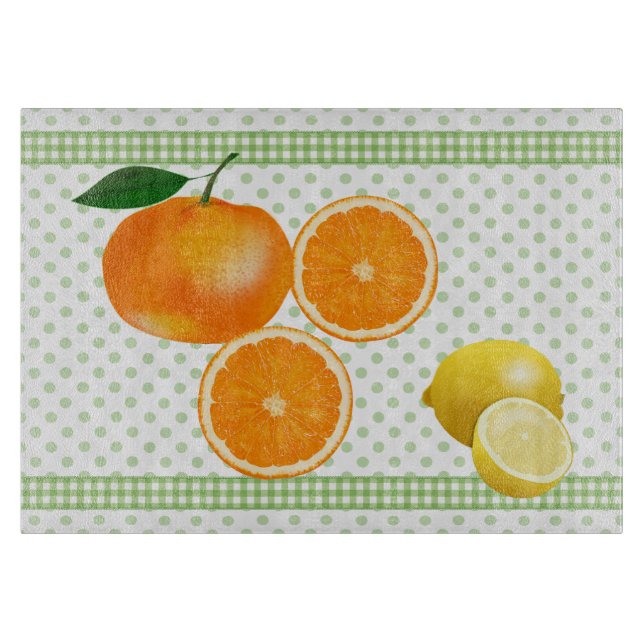 Polka Dots and Citrus Glass Cutting Board (Front)