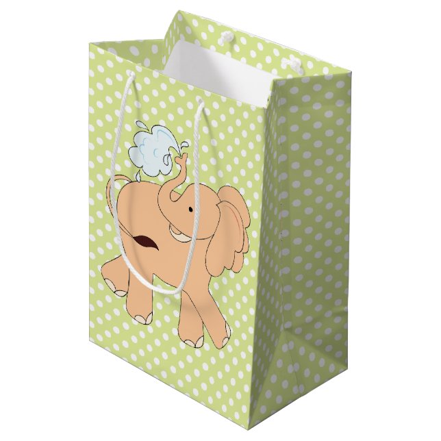 Polka Dots and Elephant Baby Gift Bag (Front Angled)