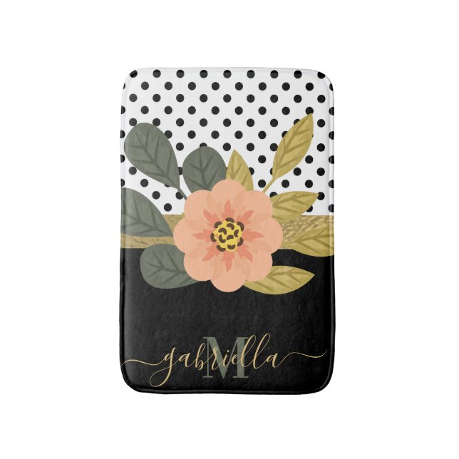 Polka Dots and Floral Bath Mat (Front Vertical)