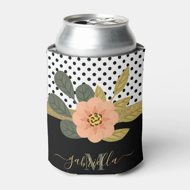 Polka Dots and Floral Can Cooler (Can Front)