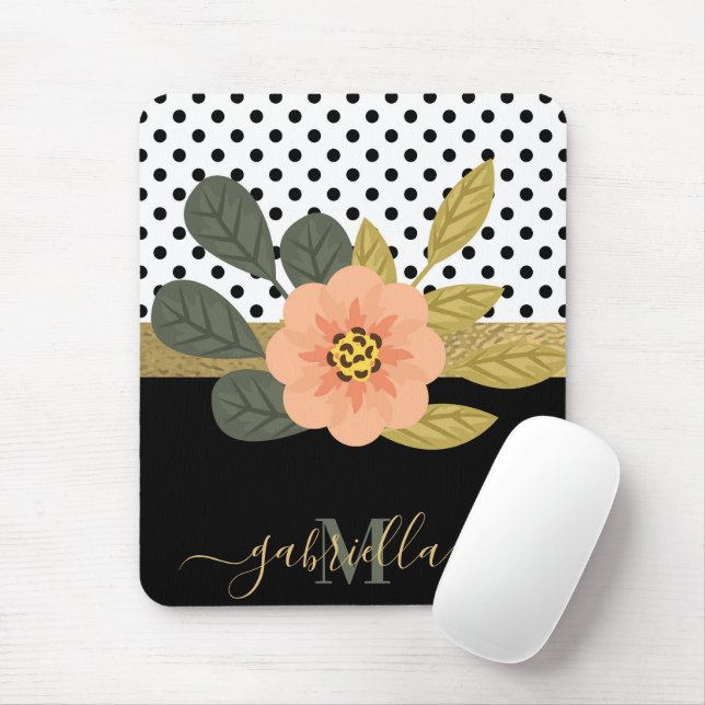 Polka Dots and Floral Mouse Mat (With Mouse)