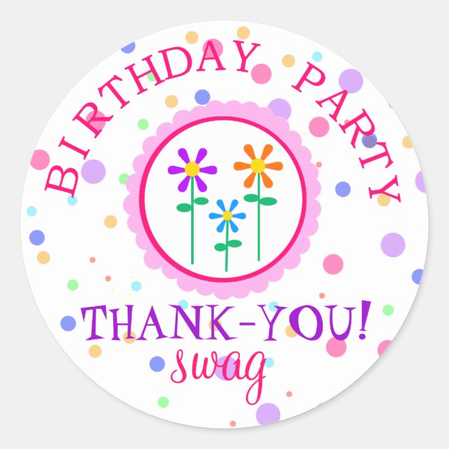  Polka Dots and Flowers Birthday Classic Round Sticker (Front)