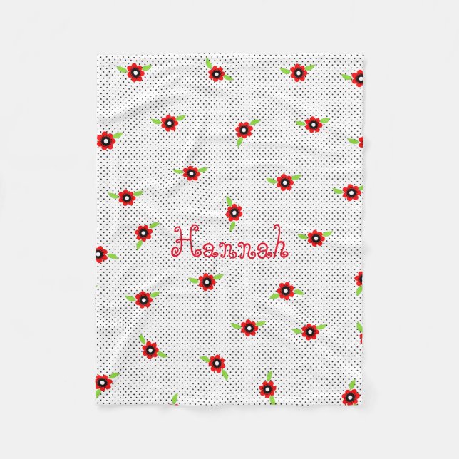 Polka Dots and Flowers Personalised Fleece Blanket (Front)