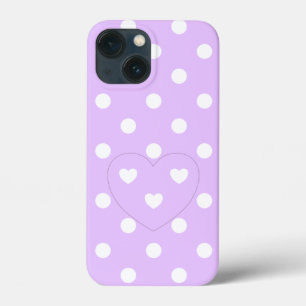 Polka Dots and Hearts 2 - Lavender - cute girly iPhone 13 Mini Case
