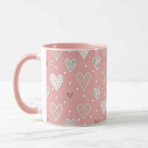 Polka Dots and Hearts Pink Valentines Day Pattern Mug