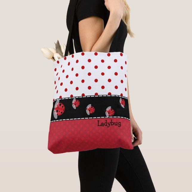 Polka Dots and Ladybugs All Over Print Tote (Close Up)