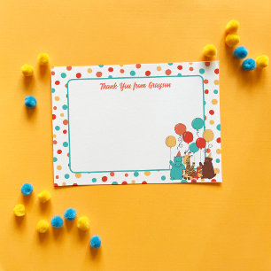 Polka Dots and Party Animals Personalised Flat Thank You Card