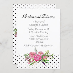 Polka Dots and Peonies Rehearsal Dinner Invitation
