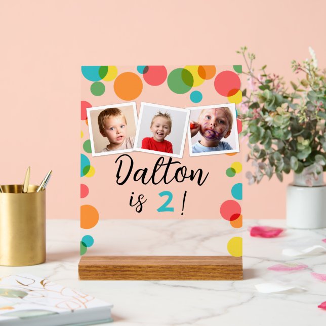 Polka Dots and Photos Personalised Birthday Acrylic Sign (Wedding)