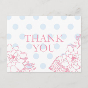 Polka Dots and Pink Flowers Thank You Postcards
