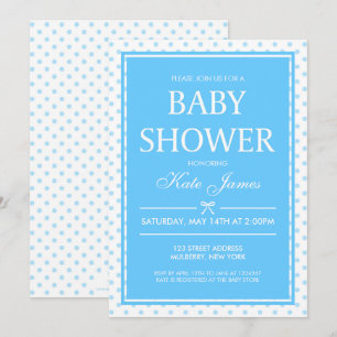 Polka Dots and Ribbon Blue Baby Shower Invitation