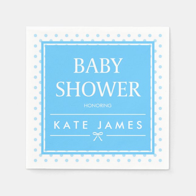 Polka Dots and Ribbon Blue Baby Shower Napkin (Front)