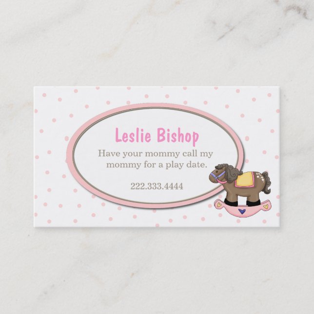 Polka Dots and Rocking Horse Girl Play Date Card (Front)