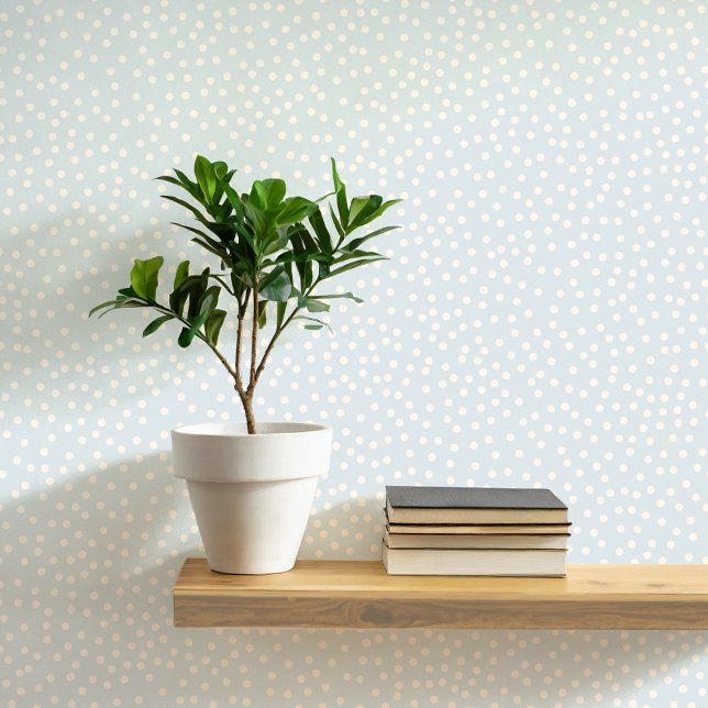 Polka Dots and Spots Cream on Duck Egg Blue Wallpaper (Pretty polka dots and spots pattern peel and stick wallpaper in cream and pastel robin’s egg blue)