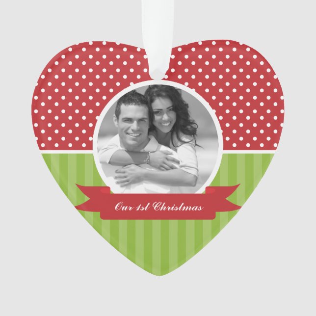 Polka Dots and Stripes Custom Photo Christmas Ornament (Front)