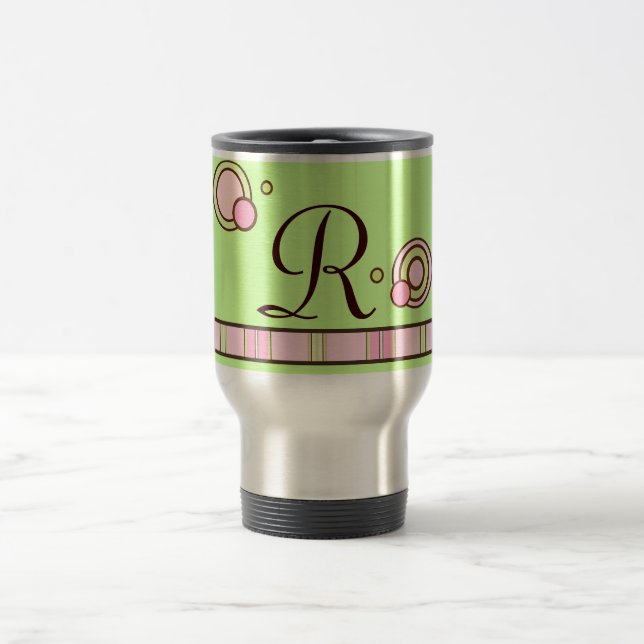 Polka Dots and Stripes Monogram Mug - Pink & Green (Center)