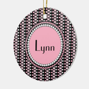Polka dots and Stripes Monogrammed Round Ornament