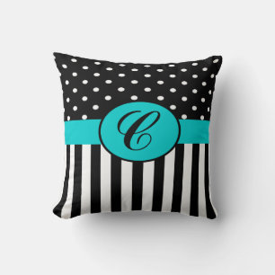 Polka Dots and Stripes Monogrammed Throw Pillow