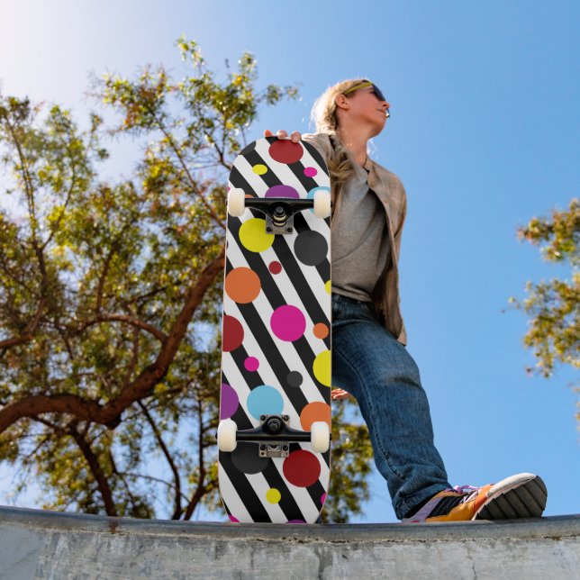 Polka Dots And Stripes Skateboard (Outdoor 1)