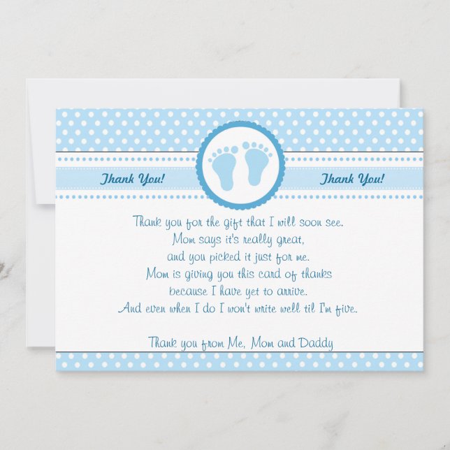 Polka Dots Baby Shower Thank You Card Blue Boy (Front)