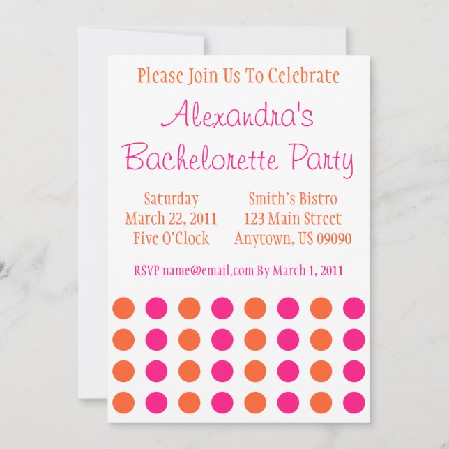 Polka Dots Bachelorette Invite (Hot Pink / Orange) (Front)