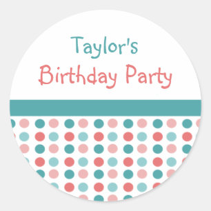 Polka Dots Birthday Party Name Stickers