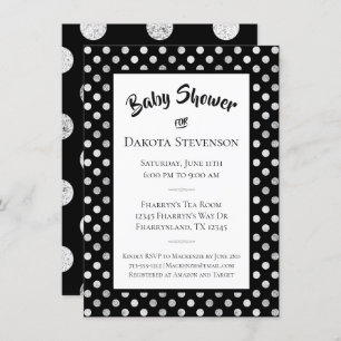 Polka Dots   Black and Silver Minimalist Shower Invitation