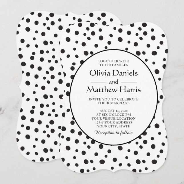 Polka dots. Black and White Wedding Invitation (Front/Back)