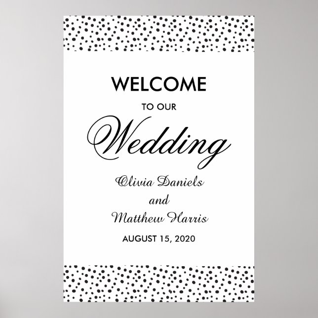 Polka dots. Black and white wedding Welcome Poster (Front)