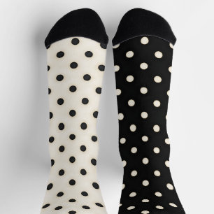 Polka Dots Black & Antique White Parti-Coloured Socks