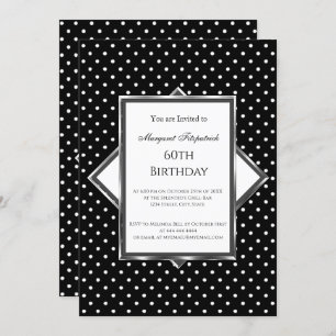 Polka Dots Black White Birthday Party Invitation