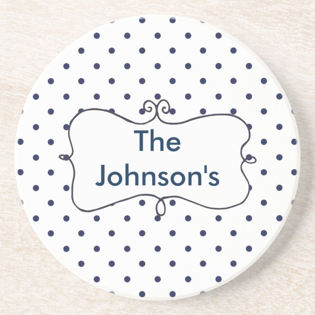 Polka Dots Blue and White Coaster (Front)