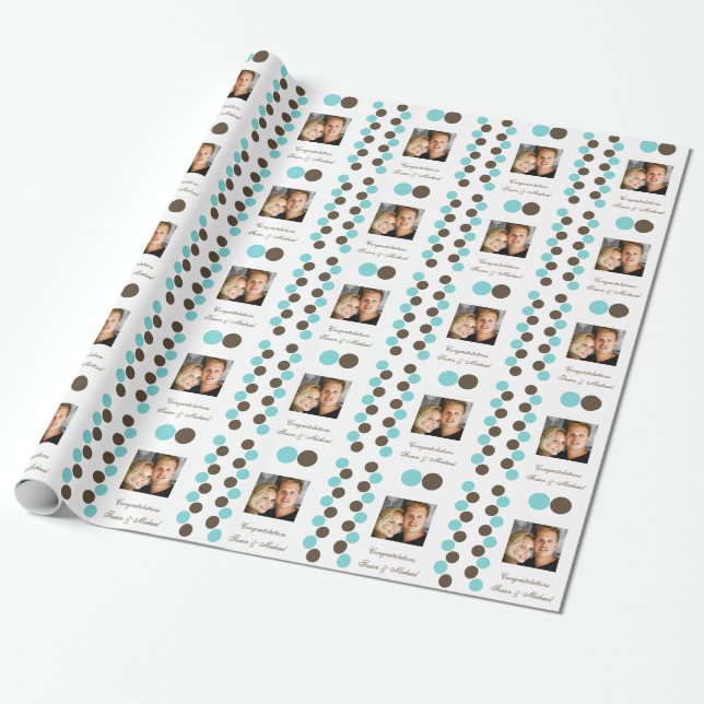 Polka dots blue brown photo wrapping paper (Unrolled)