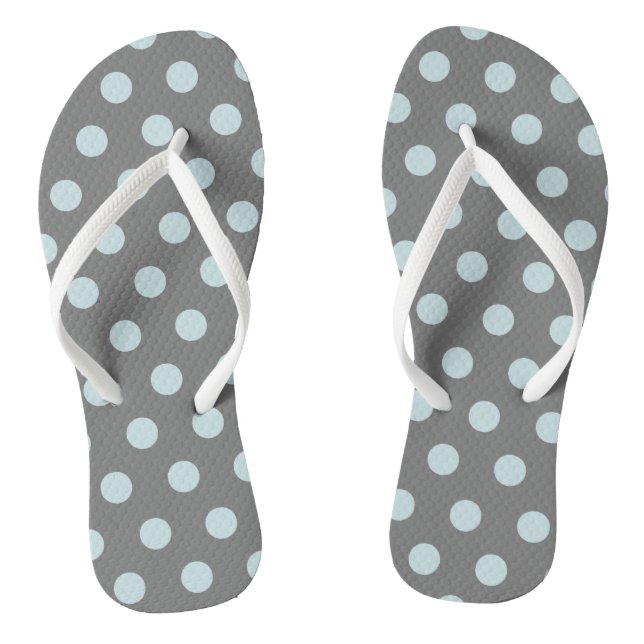 Polka Dots Blue Grey Flip Flops (Footbed)