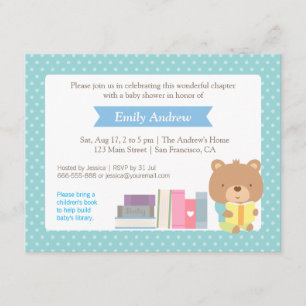 Polka Dots Book Themed Cute Teddy Bear Baby Shower Invitation