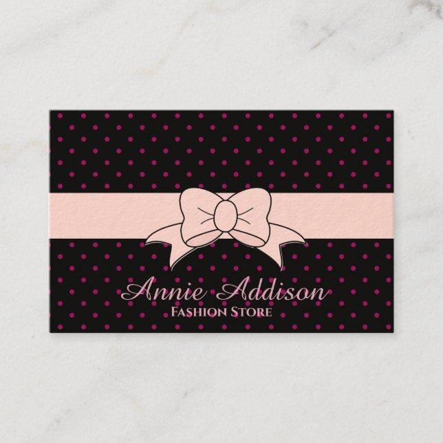 Polka Dots Bow Pattern Business Card (Front)