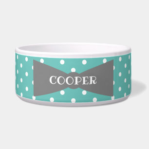 Polka Dots Bowtie Personalised Ceramic Pet Bowl