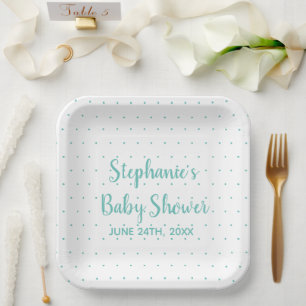 Polka Dots Boy Girl Baby Shower Teal Blue White  Paper Plate
