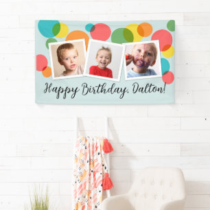 Polka Dots Boys Photo Birthday Party Banner