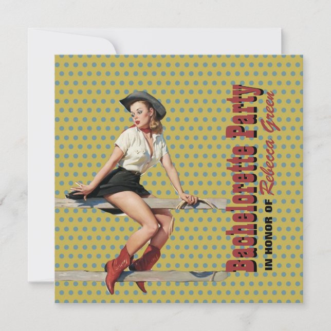 polka dots cowgirl western bachelorette party invitation (Front)