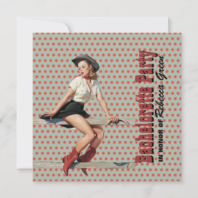 polka dots cowgirl western bachelorette party invitation (Front)