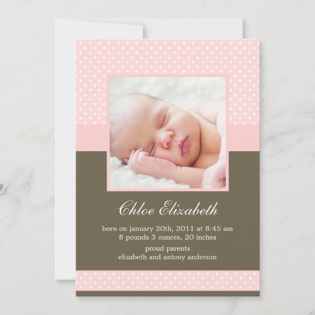 Polka Dots Custom Photo Baby Announcements (Front)