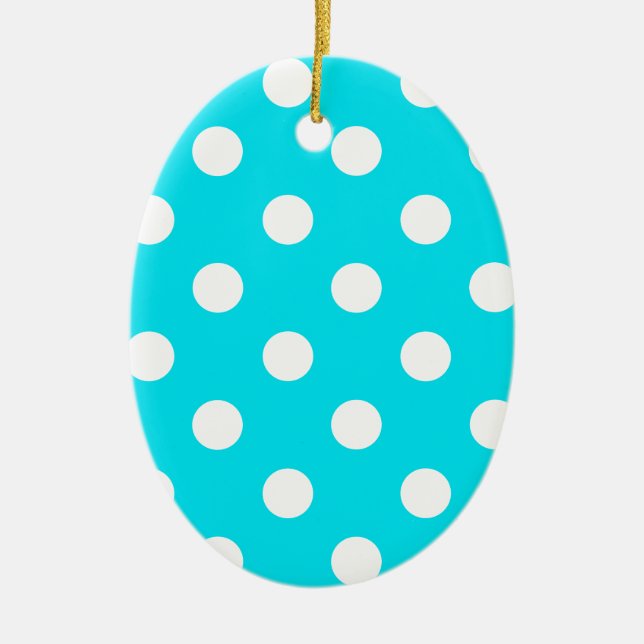 Polka dots cyan hex code 00E3F4 Ceramic Tree Decoration (Front)