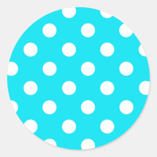 Polka dots cyan hex code 00E3F4 Classic Round Sticker