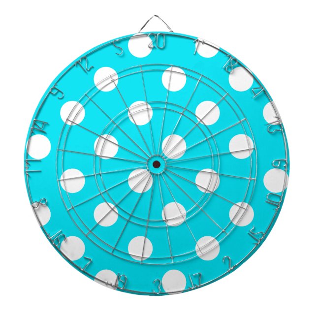 Polka dots cyan hex code 00E3F4 Dartboard (Front)