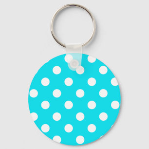 Polka dots cyan hex code 00E3F4 Key Ring