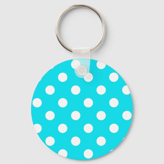 Polka dots cyan hex code 00E3F4 Key Ring (Front)